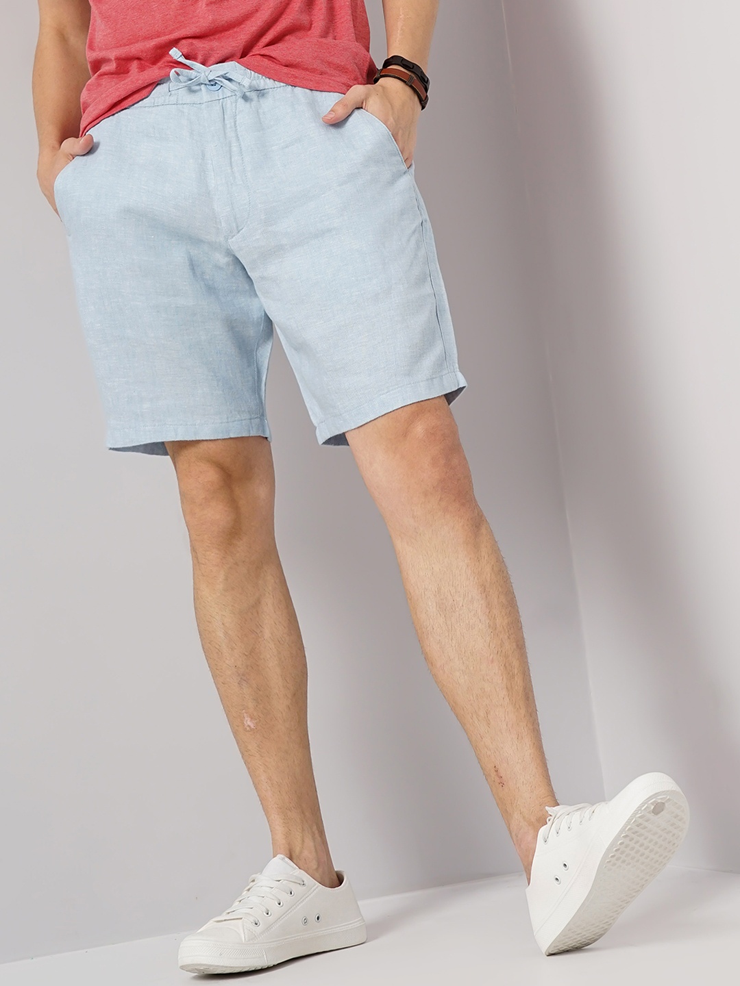 

Celio Men Loose Fit Mid-Rise Linen Shorts, Blue