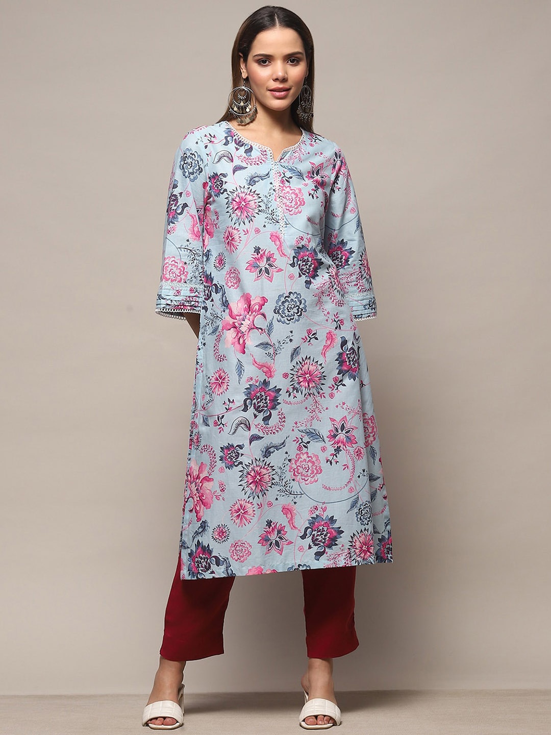 

Biba Floral Printed Round Neck Kurta, Blue