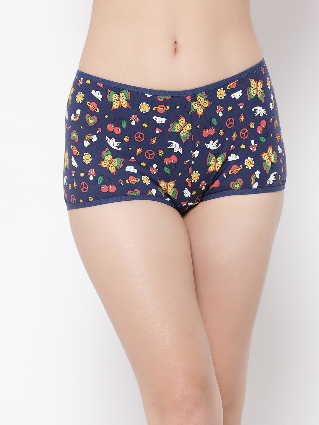 

Clovia Printed Mid Rise Anti-Microbial Boy Shorts Brief, Blue