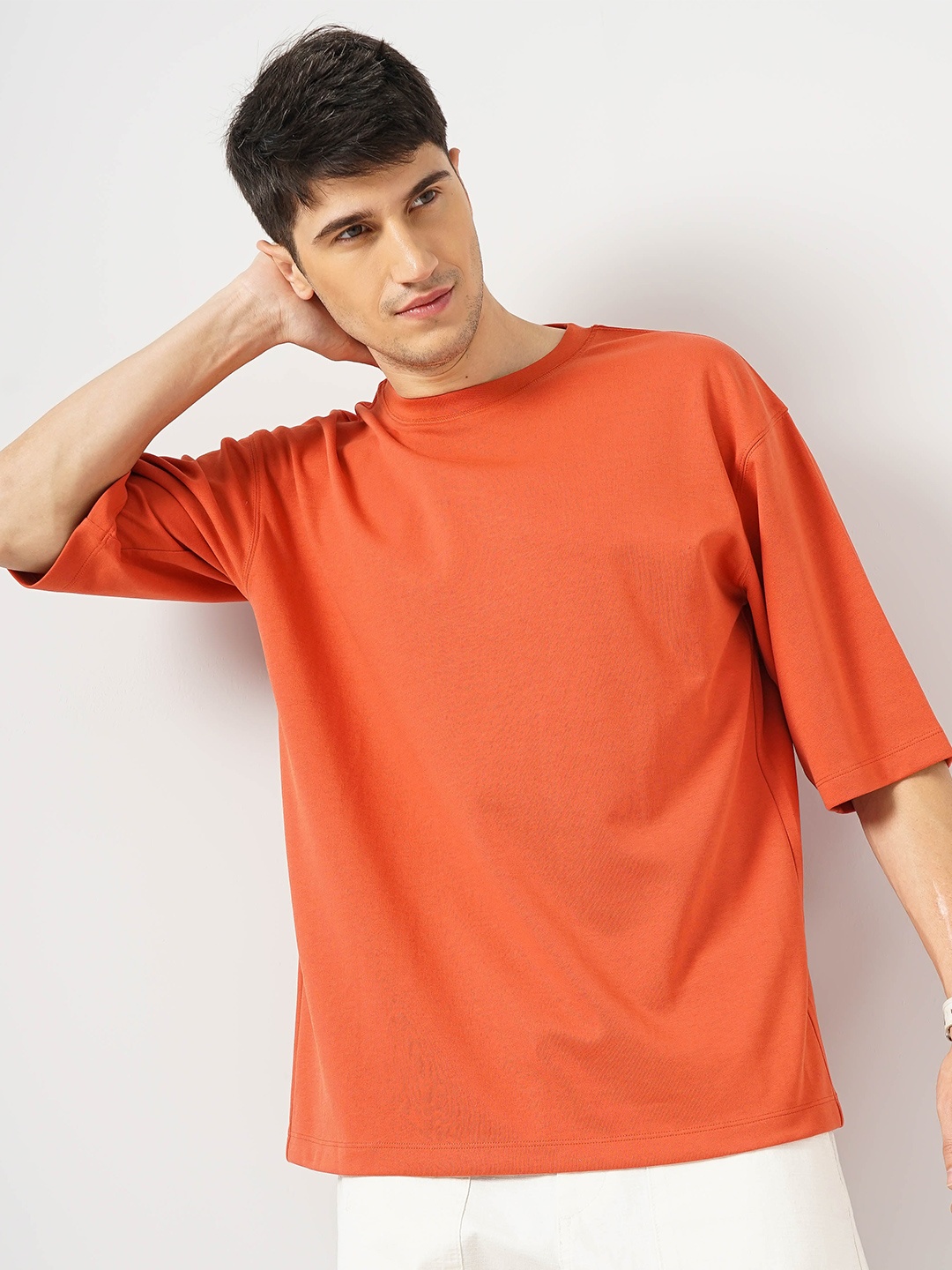 

Celio Round Neck Short Sleeves Oversized Cotton T-shirt, Orange