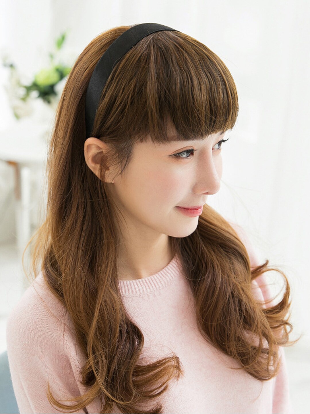 

Krelin Women Synthetic Wigs Headband Front Hair Bangs Fringe Hair Extensions - Black 02