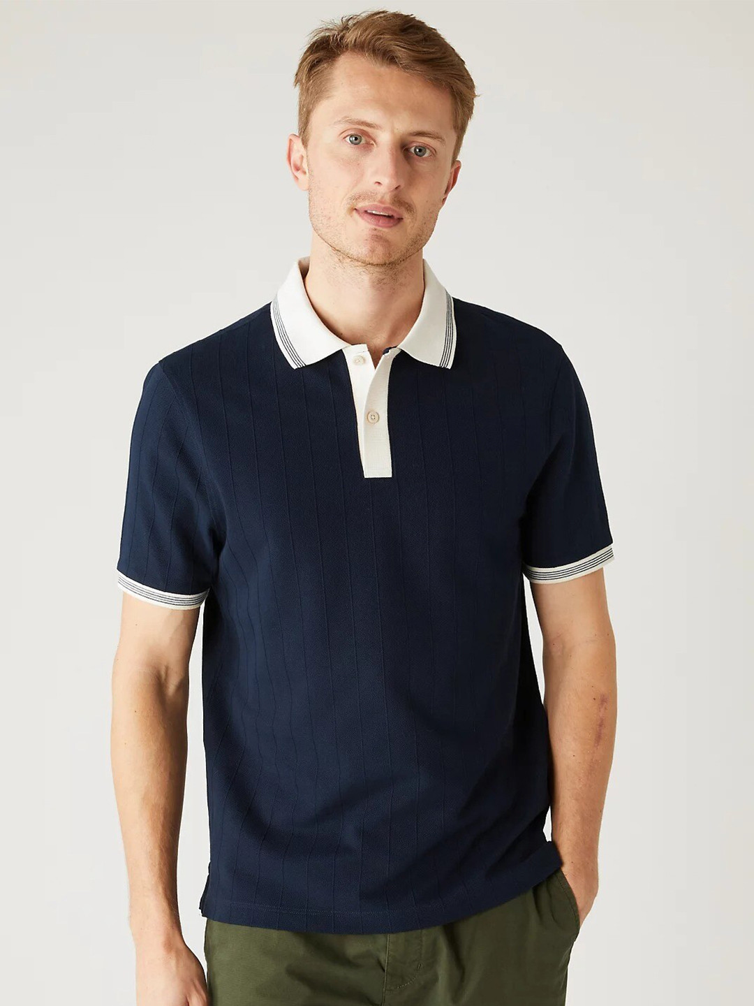 

Marks & Spencer Polo Collar Cotton T-shirt, Navy blue