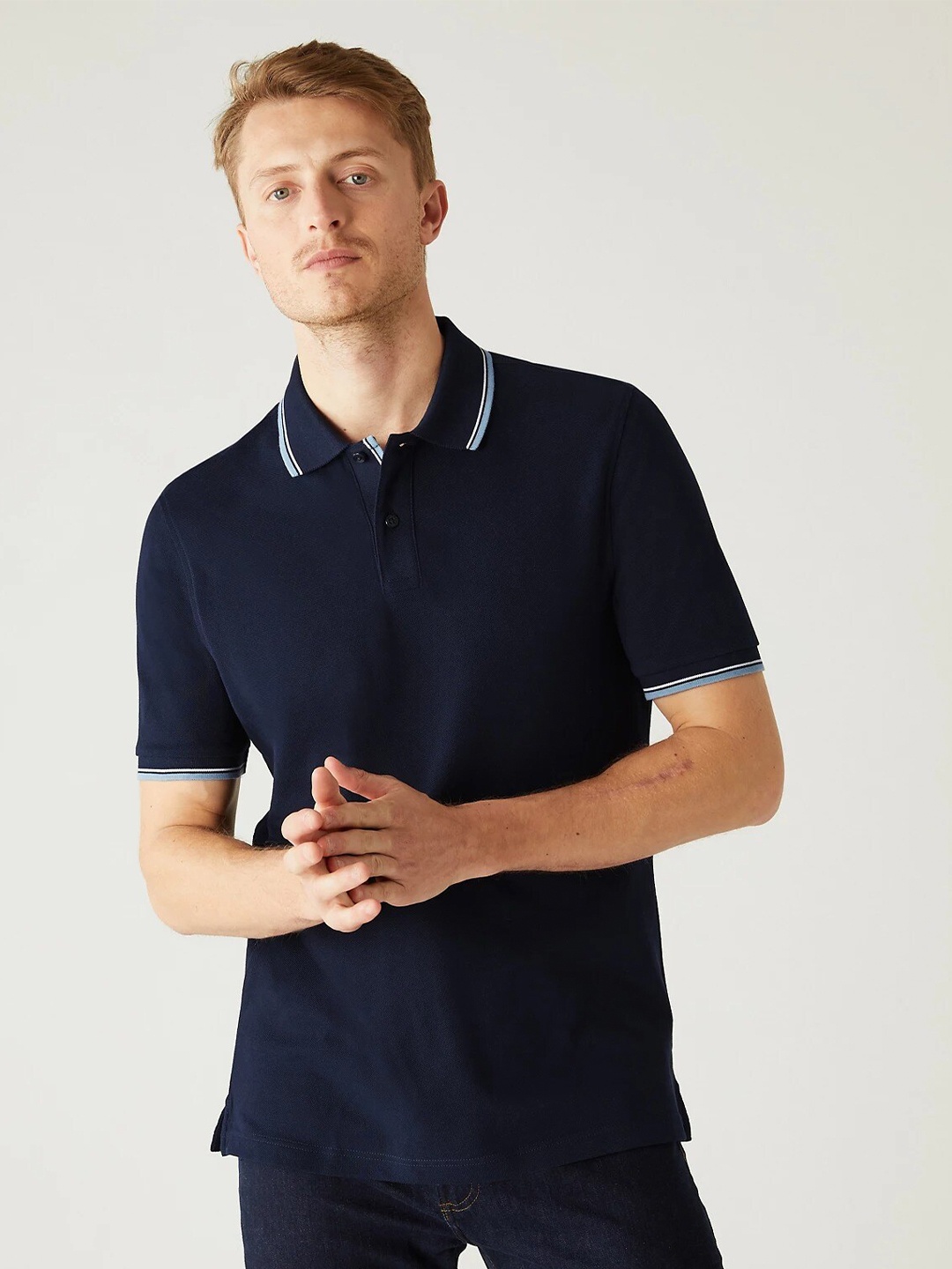 

Marks & Spencer Polo Collar Pure Cotton T-shirt, Navy blue