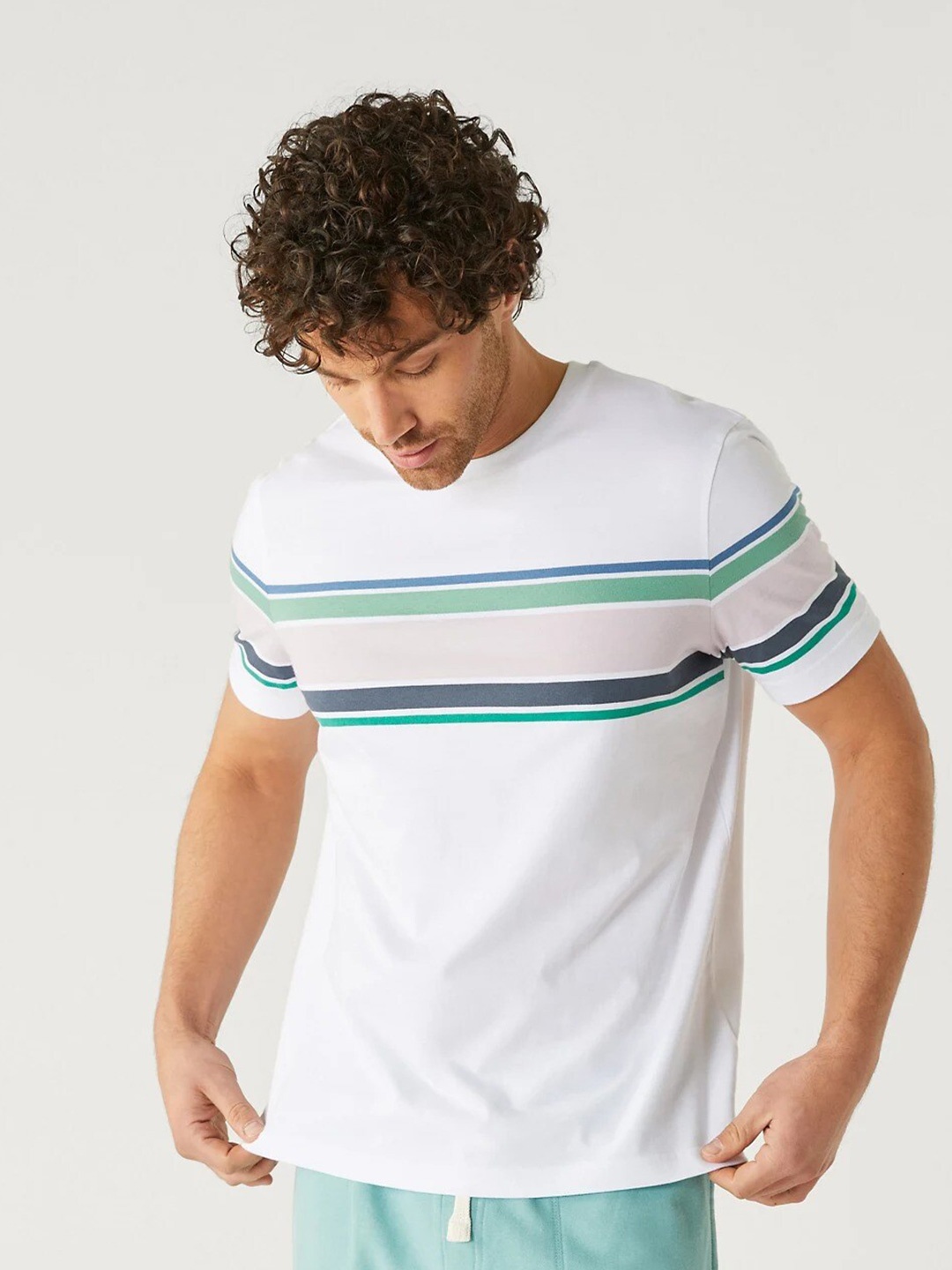 

Marks & Spencer Horizontal Striped Pure Cotton T-shirt, White