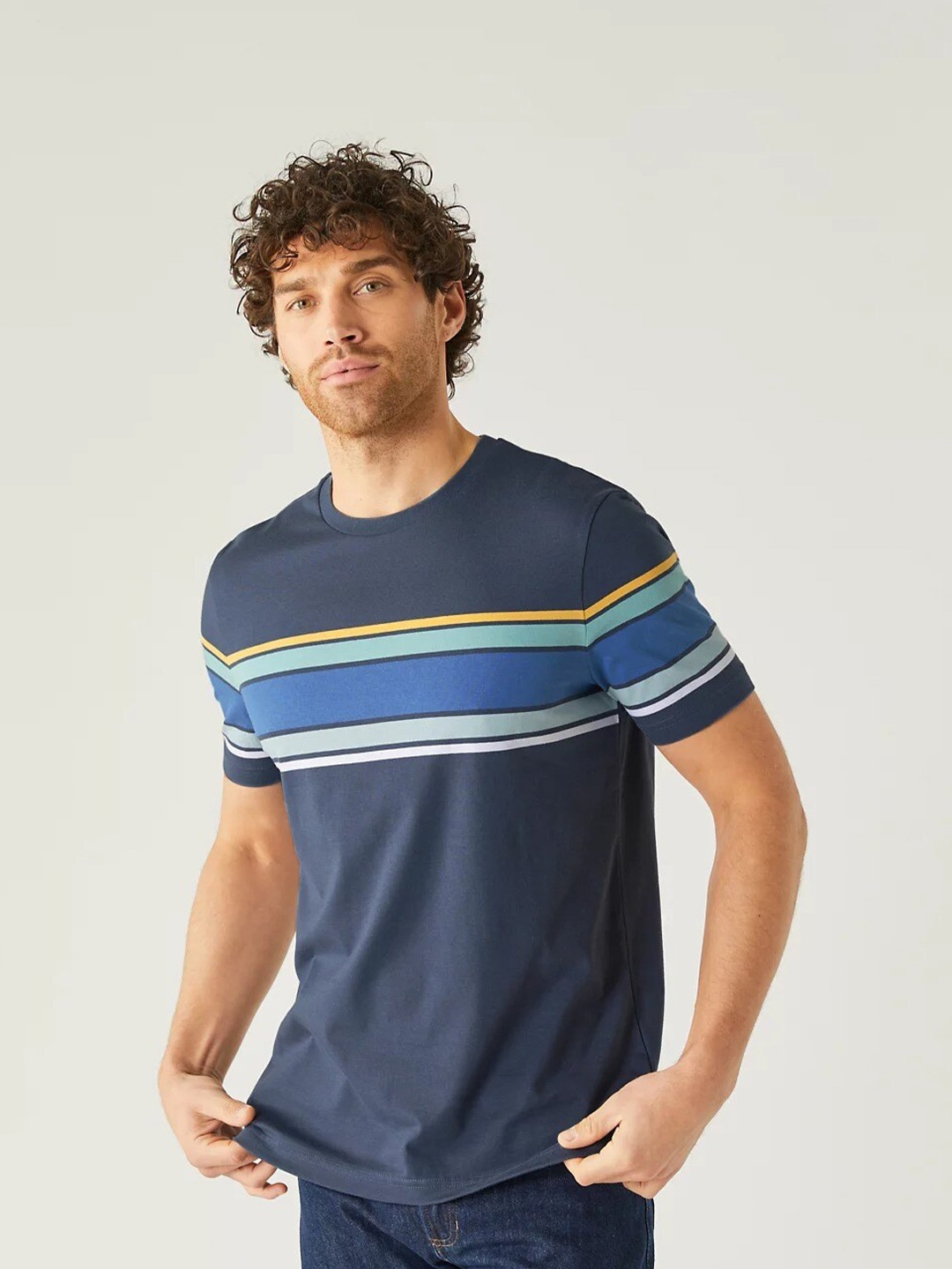 

Marks & Spencer Horizontal Striped Pure Cotton T-shirt, Navy blue