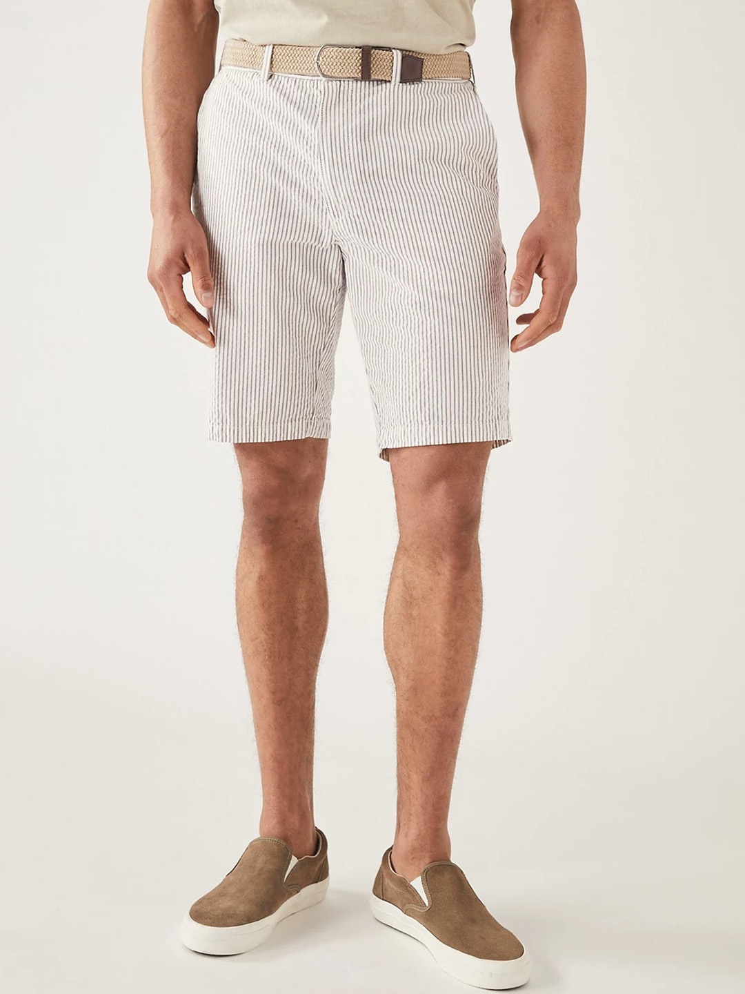 

Marks & Spencer Men Striped Pure Cotton Chino Shorts With Belt, Beige