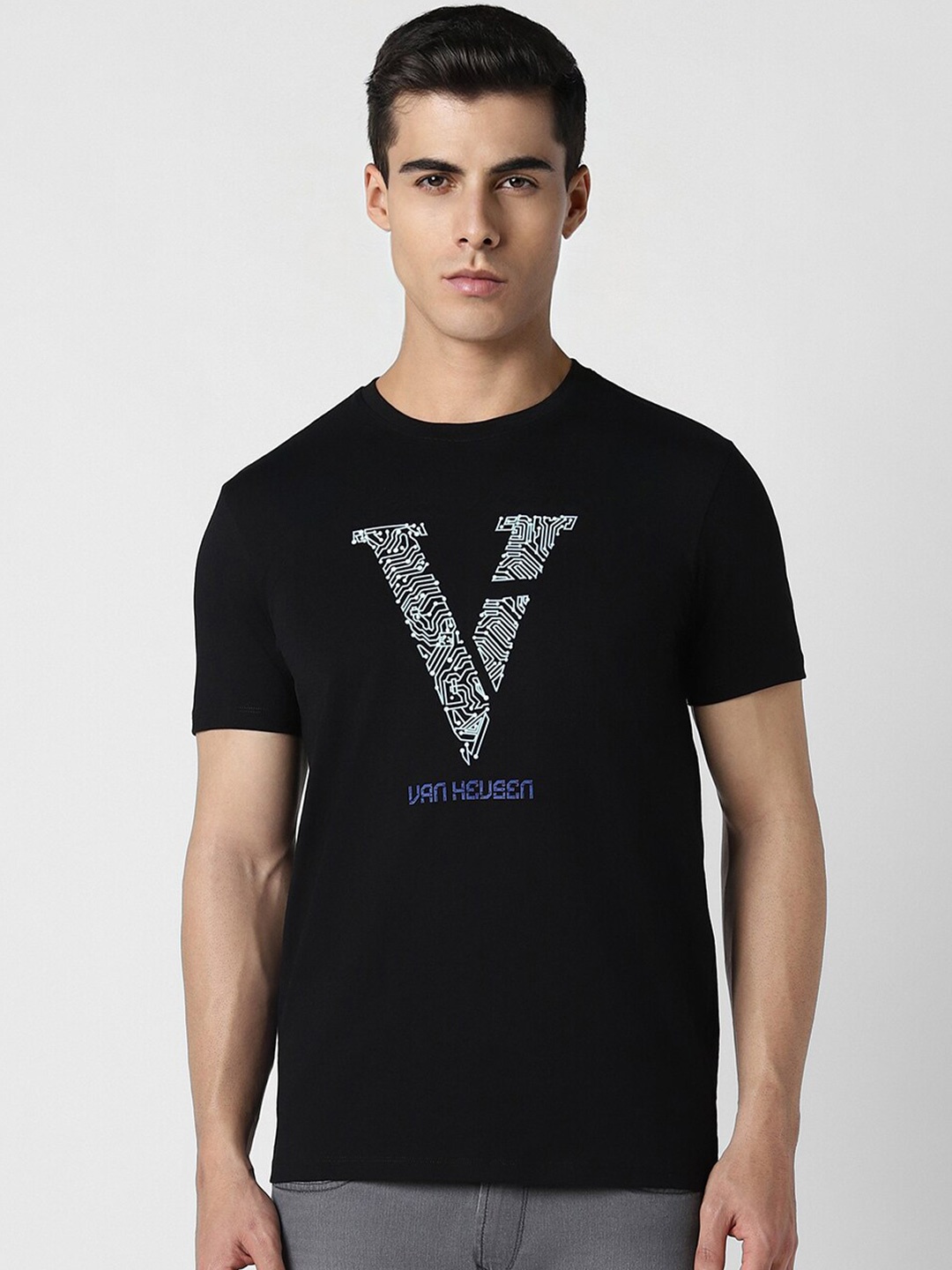 

VAN HEUSEN DENIM LABS Printed Crew Neck Short sleeves T-shirt, Black