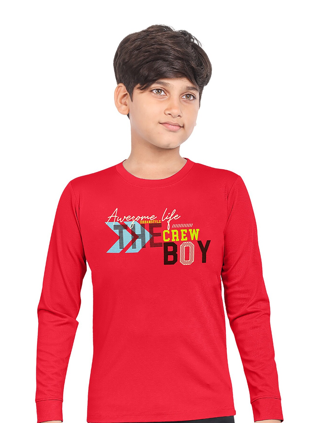 

BAESD Boys Typography Printed Round Neck Cotton T-shirt, Red
