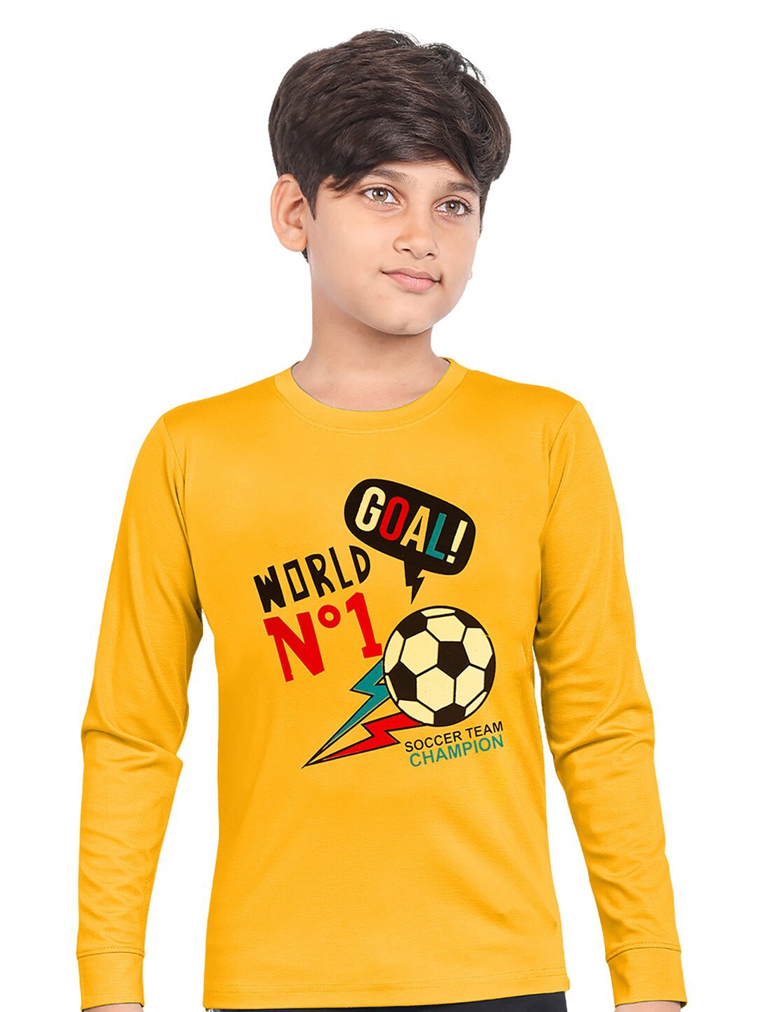 

BAESD Boys Graphic Printed Round Neck Cotton T-shirt, Mustard