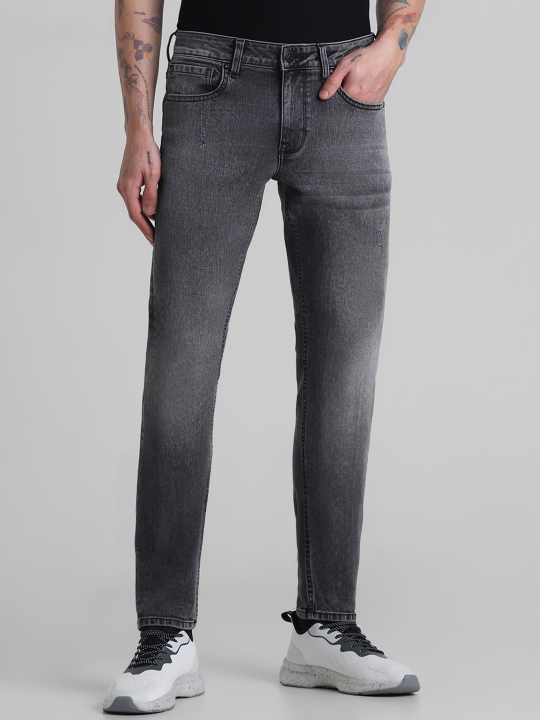 

Jack & Jones Men Slim Fit Low Rise Heavy Fade Stretchable Jeans, Black
