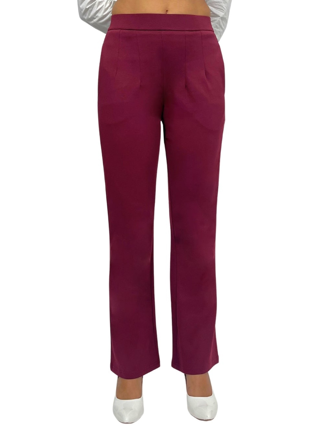 

Mlada Women Bootcut Flared Mid Rise Trousers, Maroon