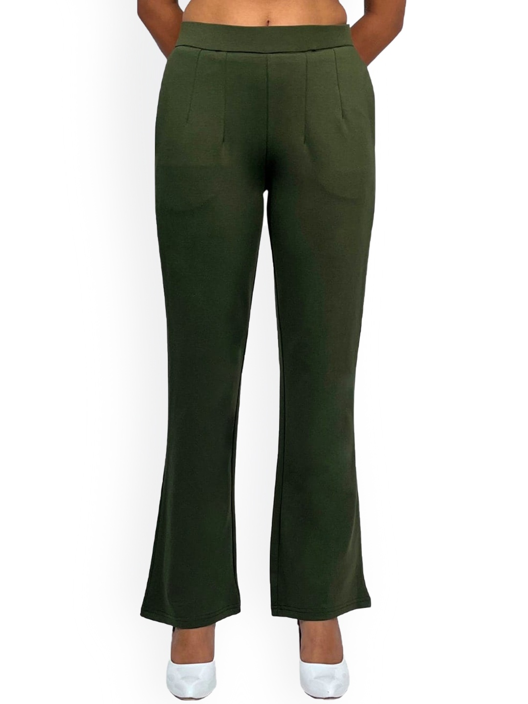 

Mlada Women Bootcut Flared Mid Rise Trousers, Green
