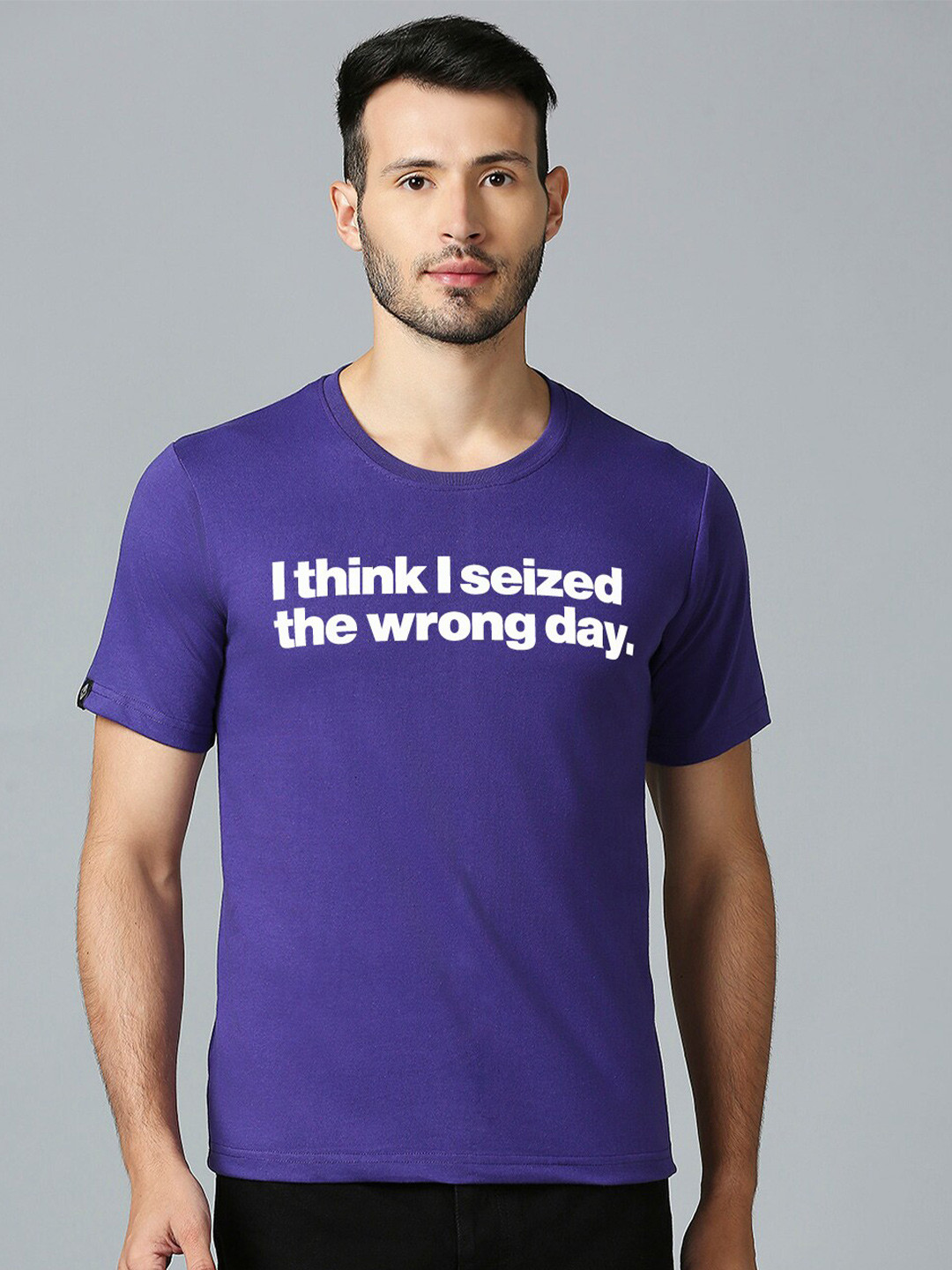 

MOD ECRU Typography Printed Cotton T-shirt, Purple