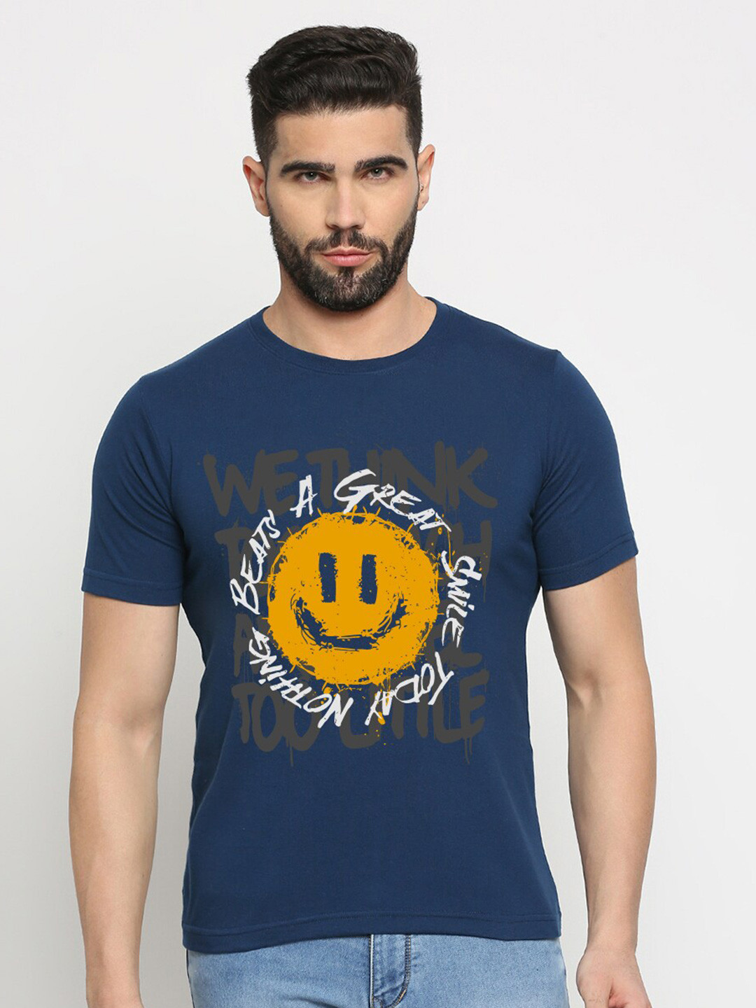 

MOD ECRU Typography Printed Cotton T-shirt, Blue