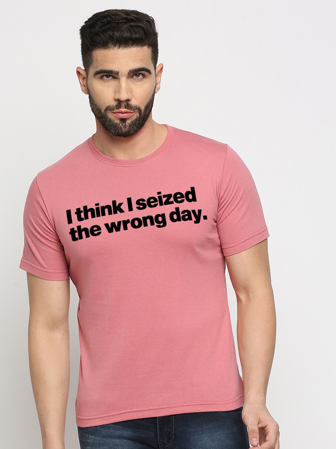 

MOD ECRU Typography Printed Cotton T-shirt, Pink