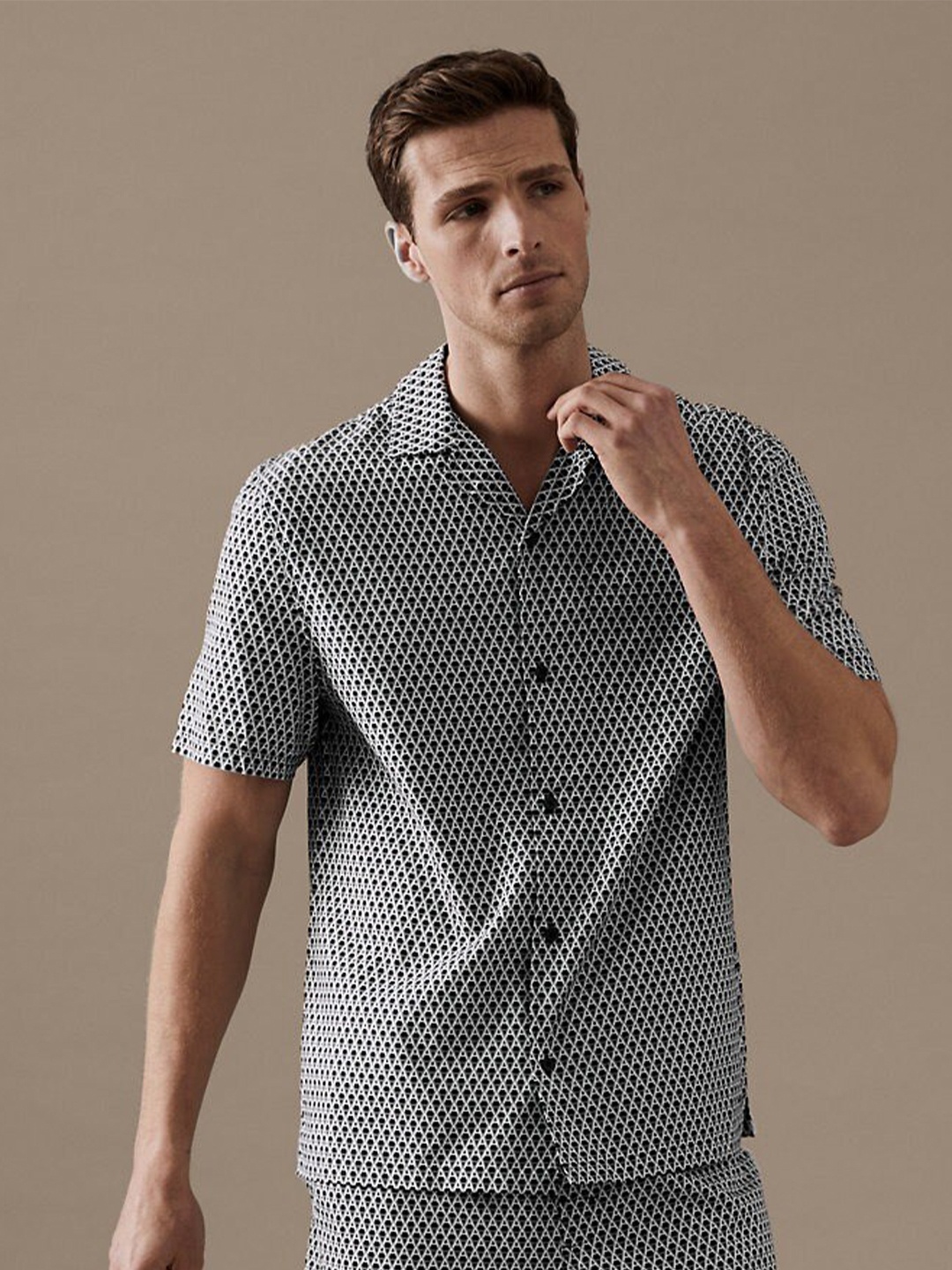 

Marks & Spencer Geometric Printed Spread Collar Casual Shirt, Black