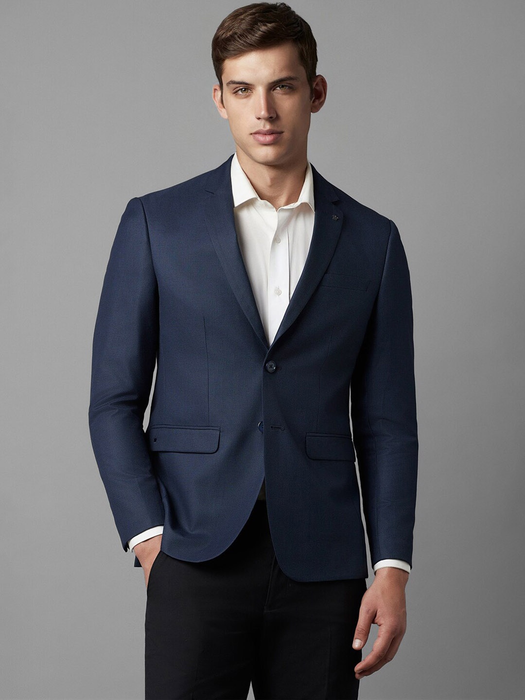 

Louis Philippe Textured Self Design Slim Fit Single-Breasted Blazers, Navy blue