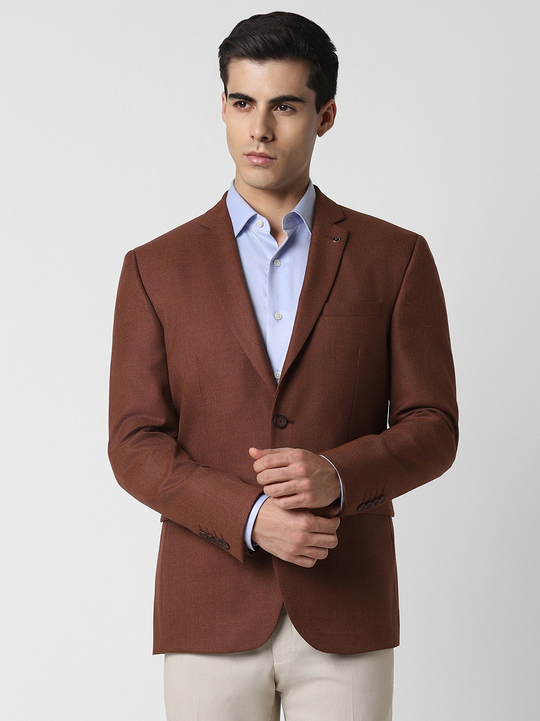 

Van Heusen Textured Slim Fit Notched Lapel Wool Formal Blazers, Brown