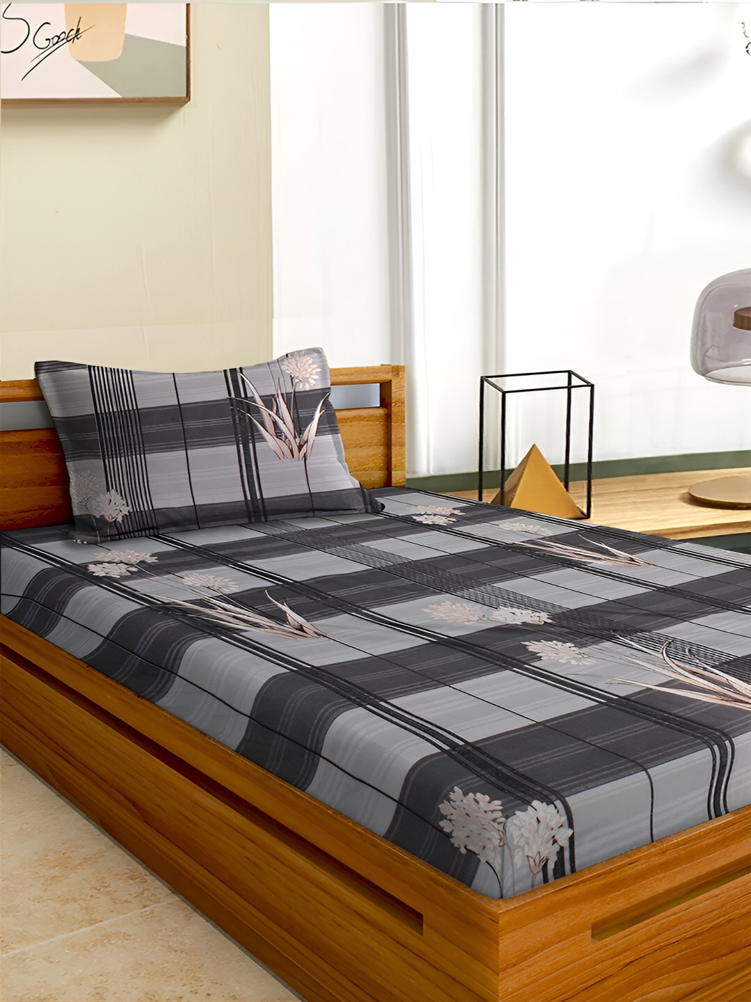 

Aura Brown & Grey Floral Microfiber 180 TC Single Bedsheet with 1 Pillow Covers