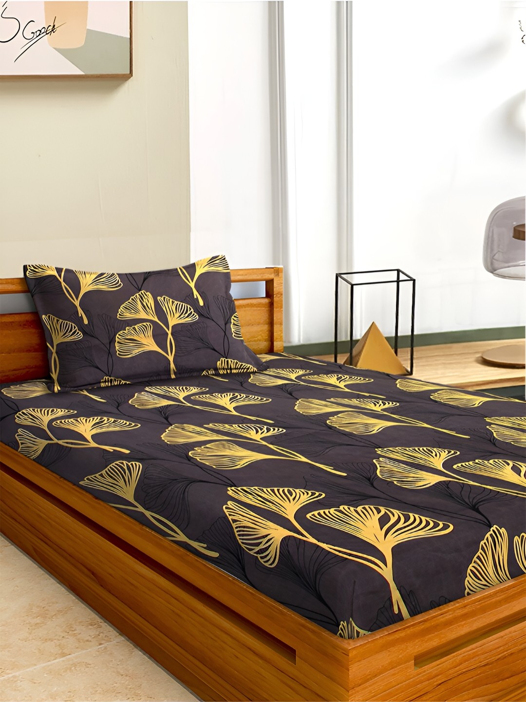 

Aura Brown & Yellow Floral Microfiber 180 TC Single Bedsheet with 1 Pillow Covers