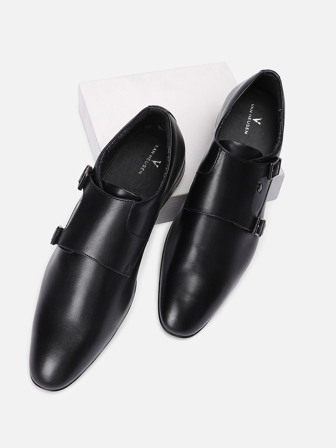 

Van Heusen Men Leather Formal Monk Shoes, Black