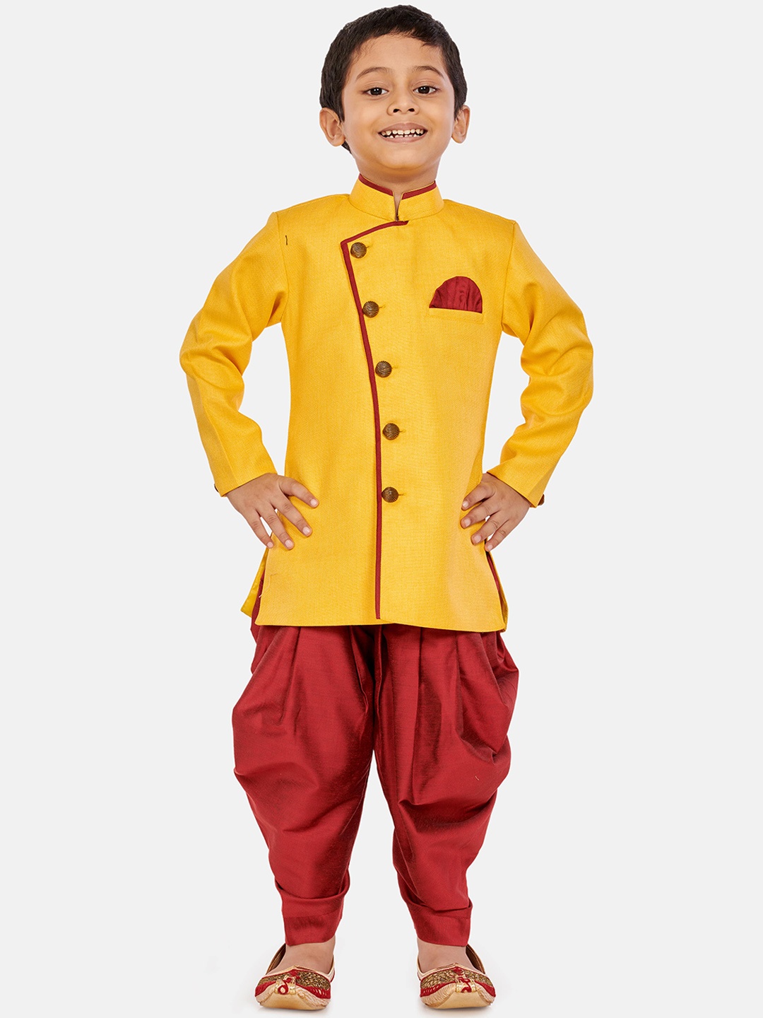 

BAESD Infant Boys Self Design Sherwani Set, Yellow