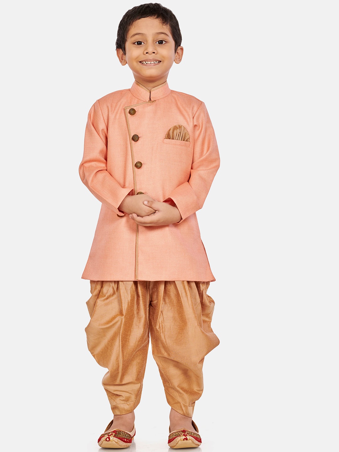 

BAESD Boys Woven-Design Cotton Silk Sherwani Set, Pink