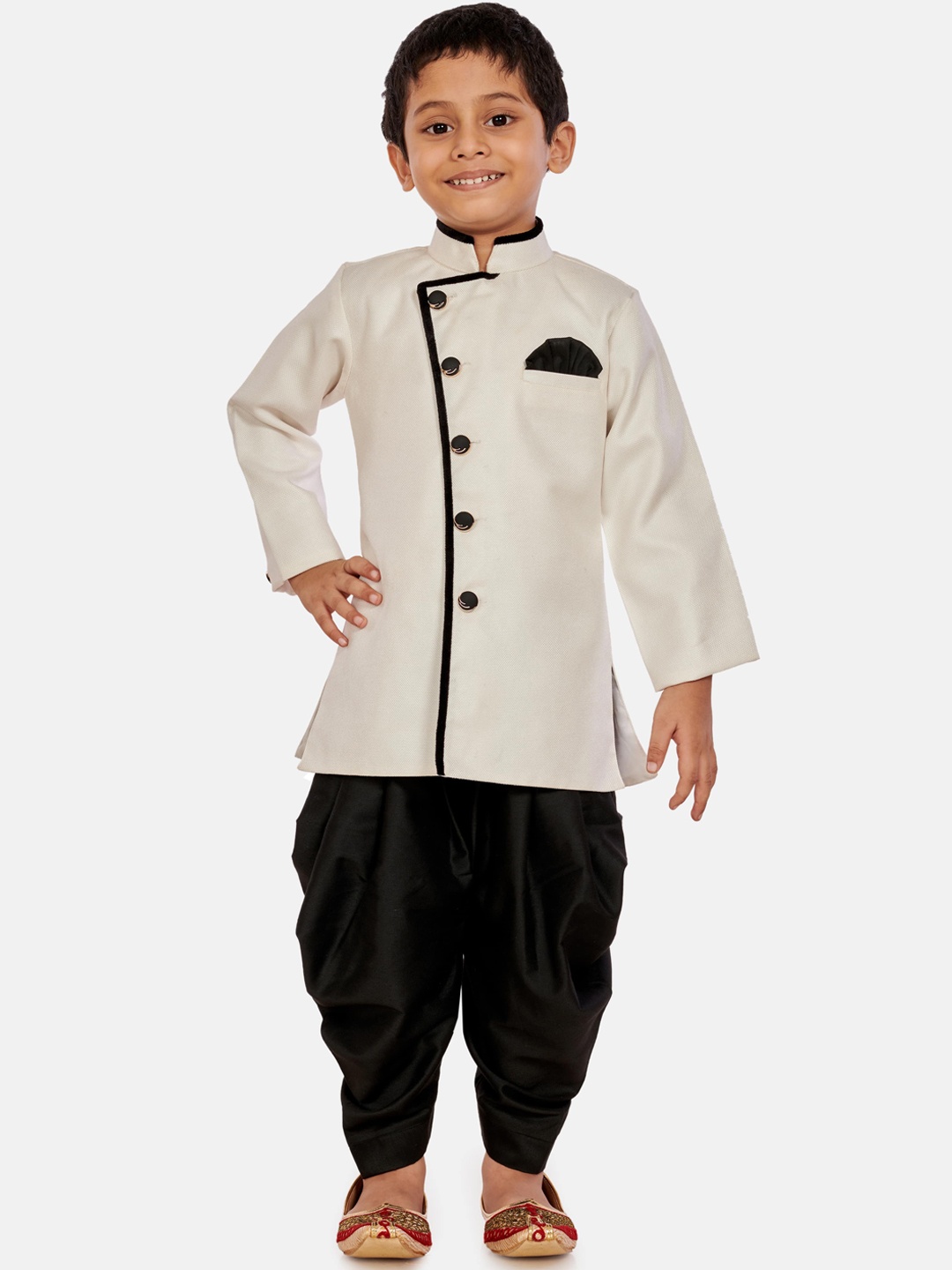 

BAESD Infant Boys Boys Woven-Design Mandarin Collar Sherwani With Dhoti Pant, White