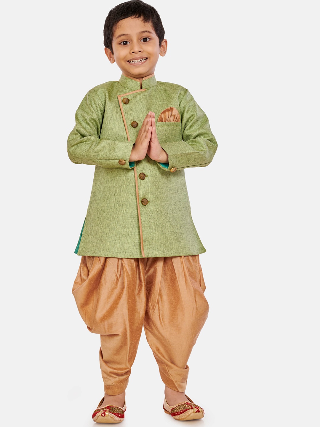 

BAESD Infant Boys Boys Woven-Design Mandarin Collar Sherwani With Dhoti Pant, Green