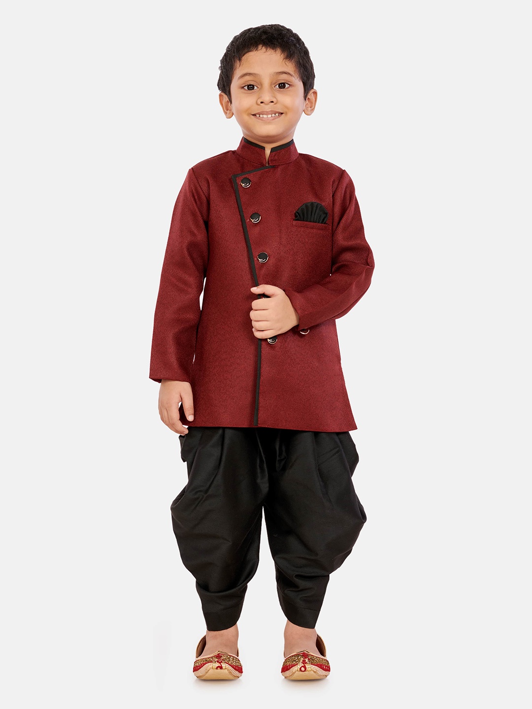 

BAESD Boys Woven-Design Cotton Silk Sherwani Set, Maroon