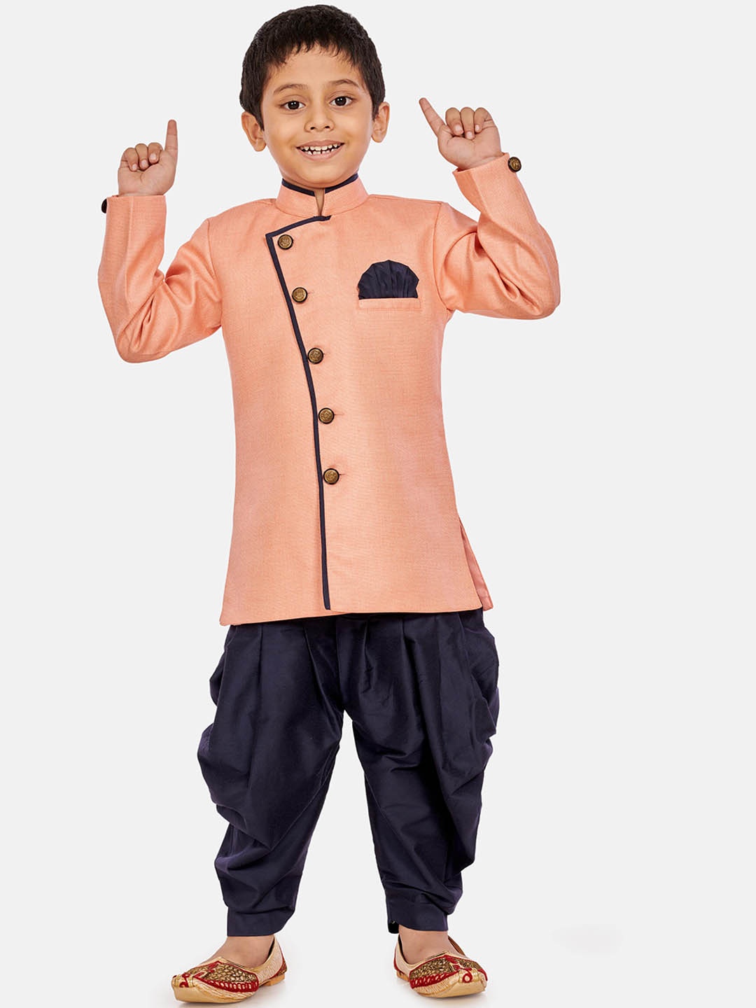 

BAESD Infant Boys Woven-Design Mandarin Collar Sherwani With Dhoti Pant, Pink