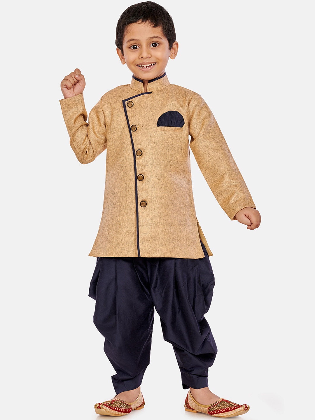 

BAESD Boys Woven-Design Cotton Silk Sherwani Set, Brown