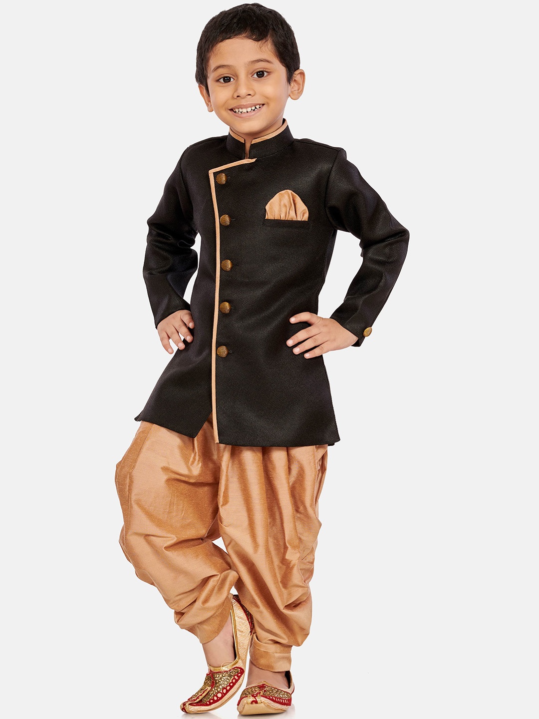 

BAESD Infant Boys Boys Woven-Design Mandarin Collar Sherwani With Dhoti Pant, Black