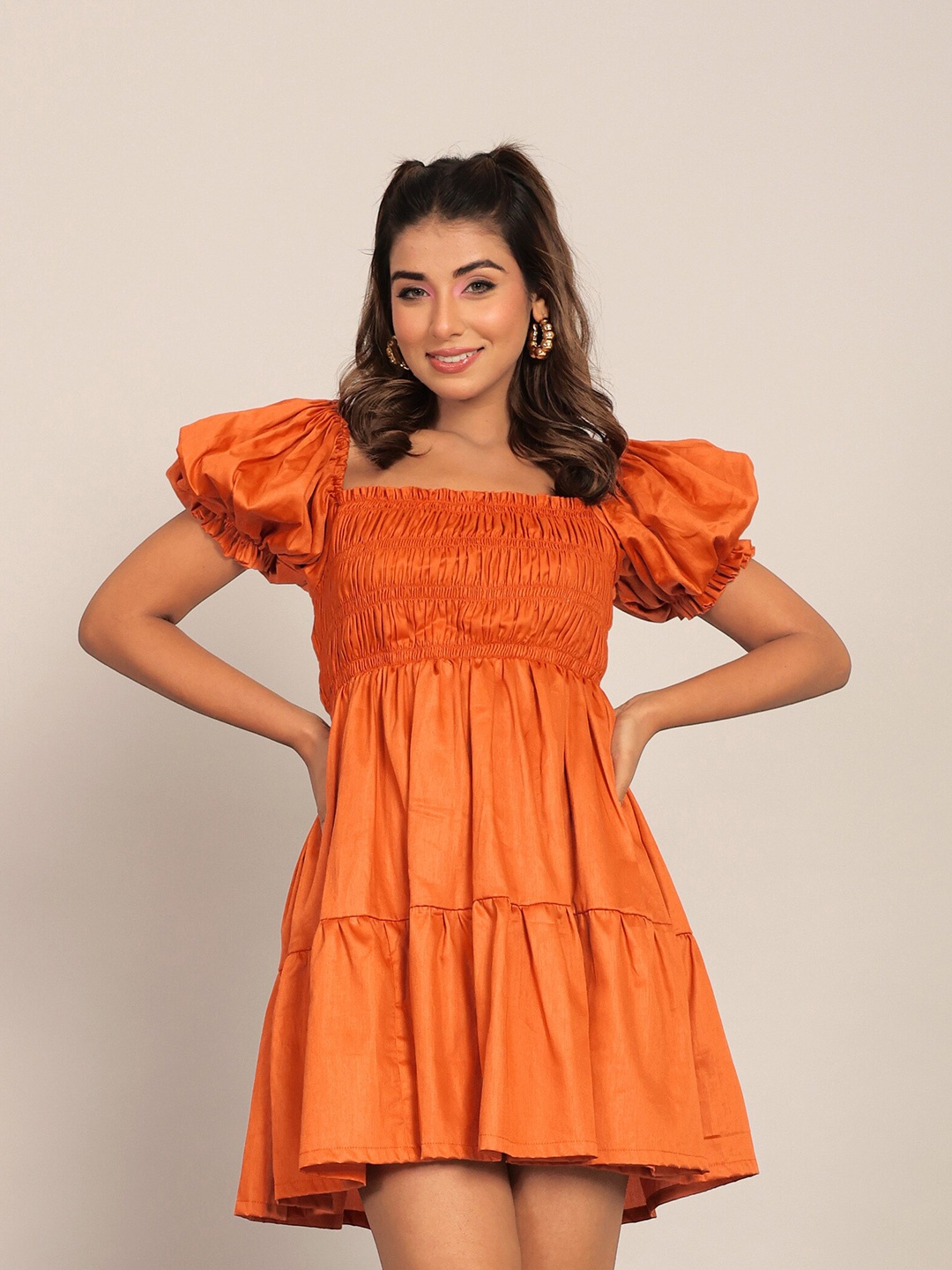 

KAORI BY SHREYA AGARWAL Bliss Fit & Flare Cotton Mini Dress, Orange