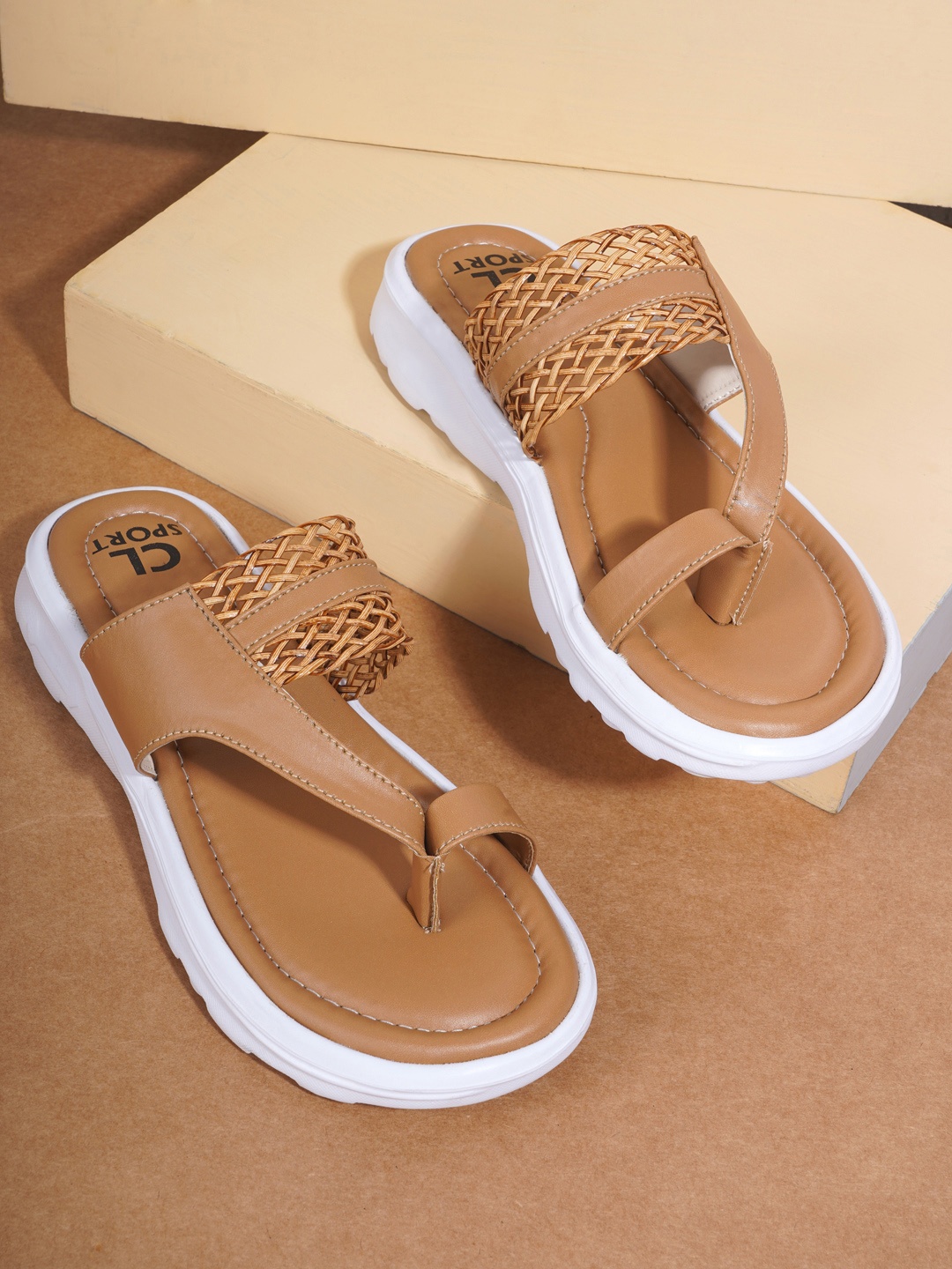 

Carlton London sports Women Self Design Thong Flip-Flops, Tan