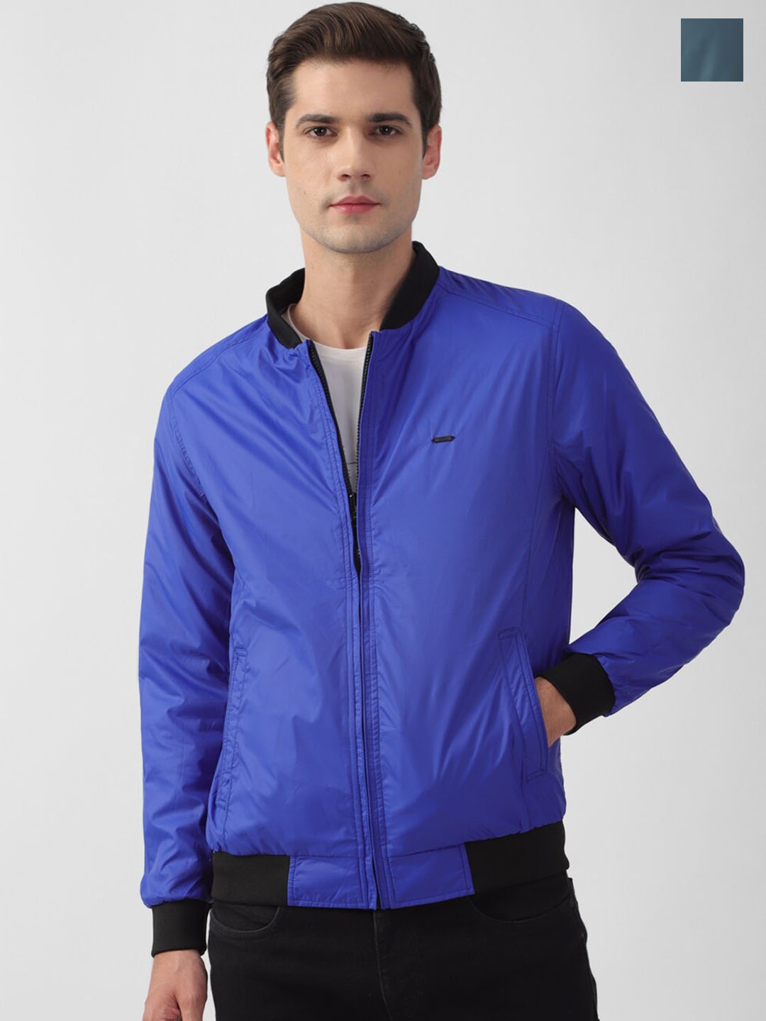 

PETER ENGLAND UNIVERSITY Reversible Stand Collar Bomber Jacket, Blue
