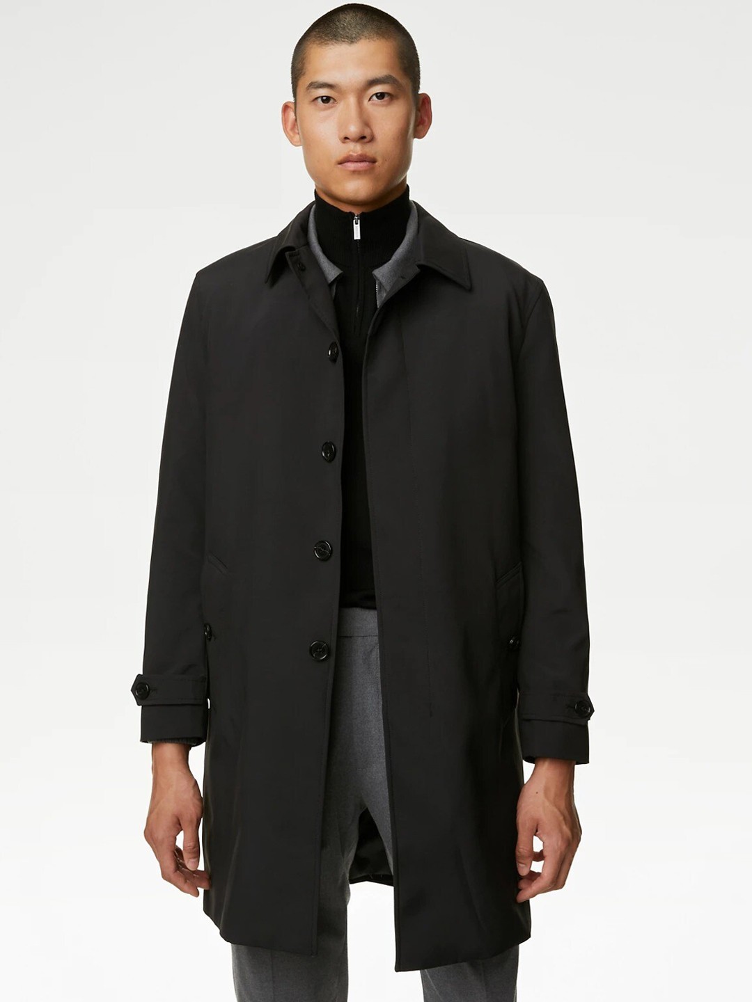 

Marks & Spencer Spread Collar Longline Overcoat, Black