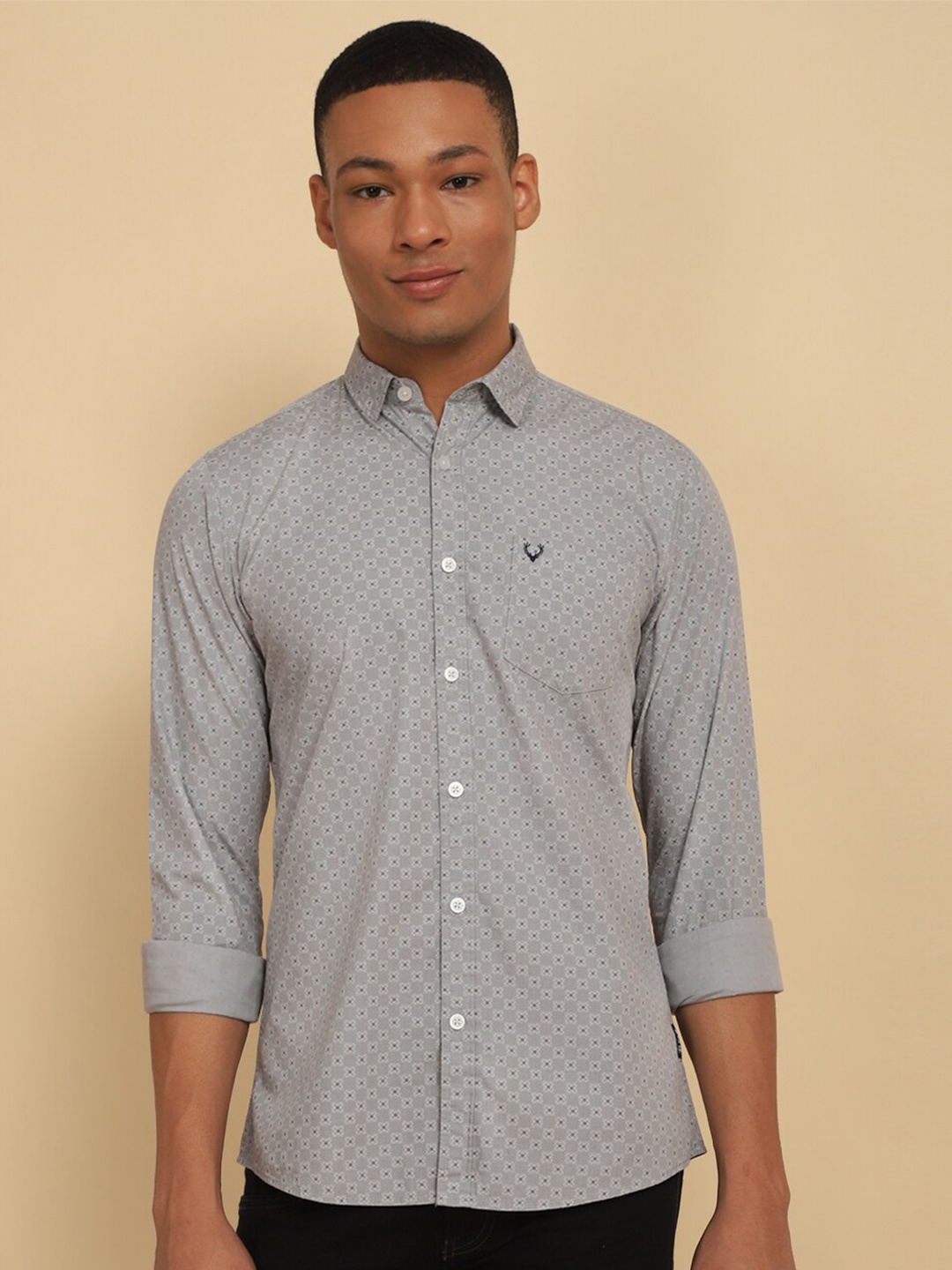 

Allen Solly Custom Fit Geometric Printed Casual Shirt, Grey