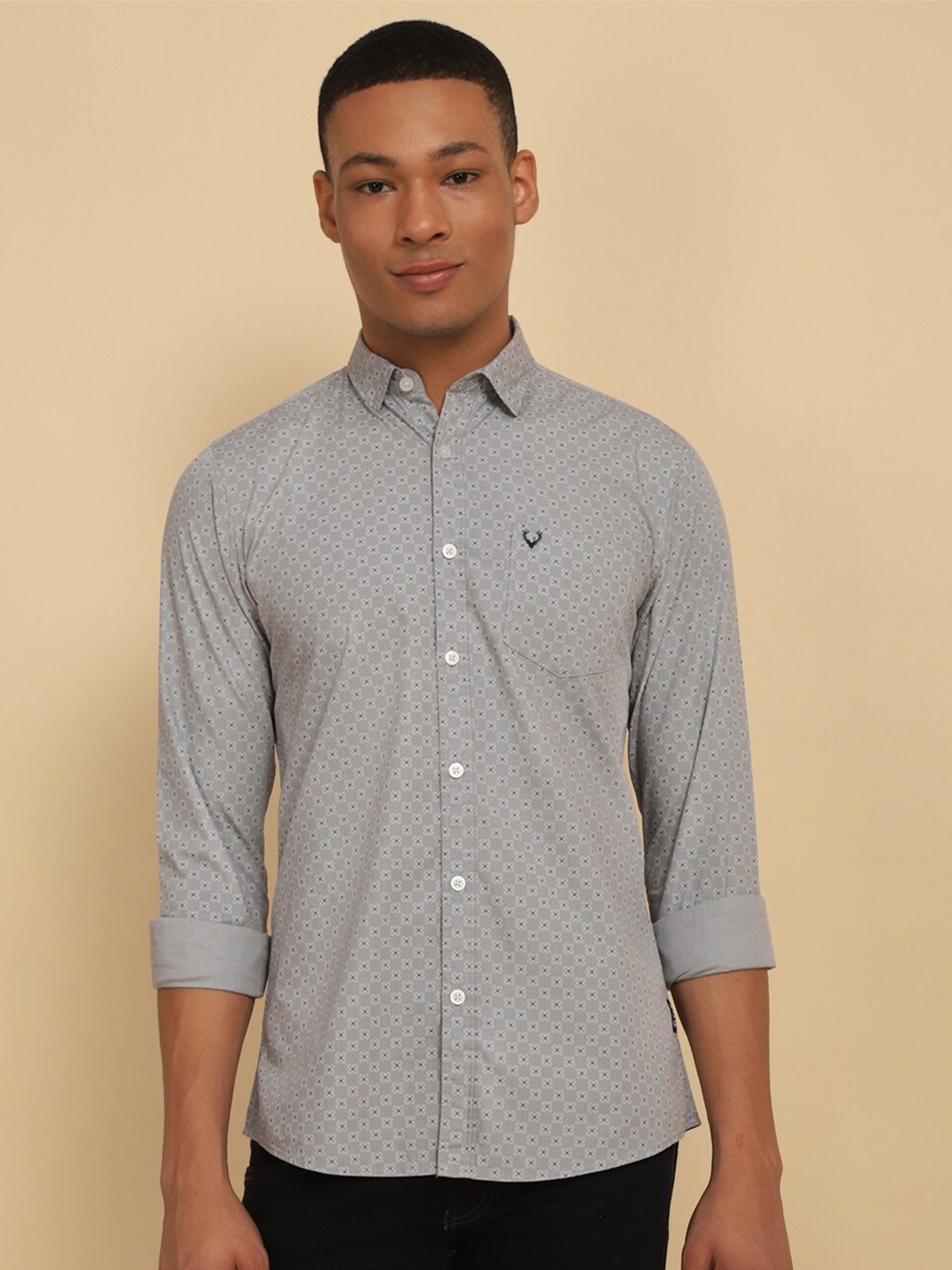 

Allen Solly Micro Ditsy Cotton Spread Collar Opaque Printed Casual Shirt, Grey