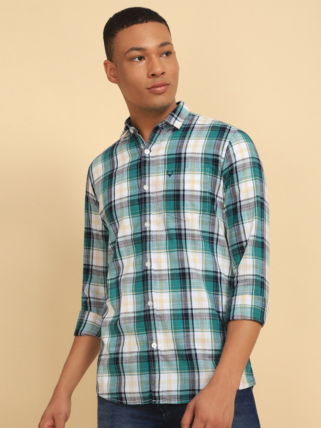 

Allen Solly Custom Fit Tartan Checked Pure Cotton Casual Shirt, Green