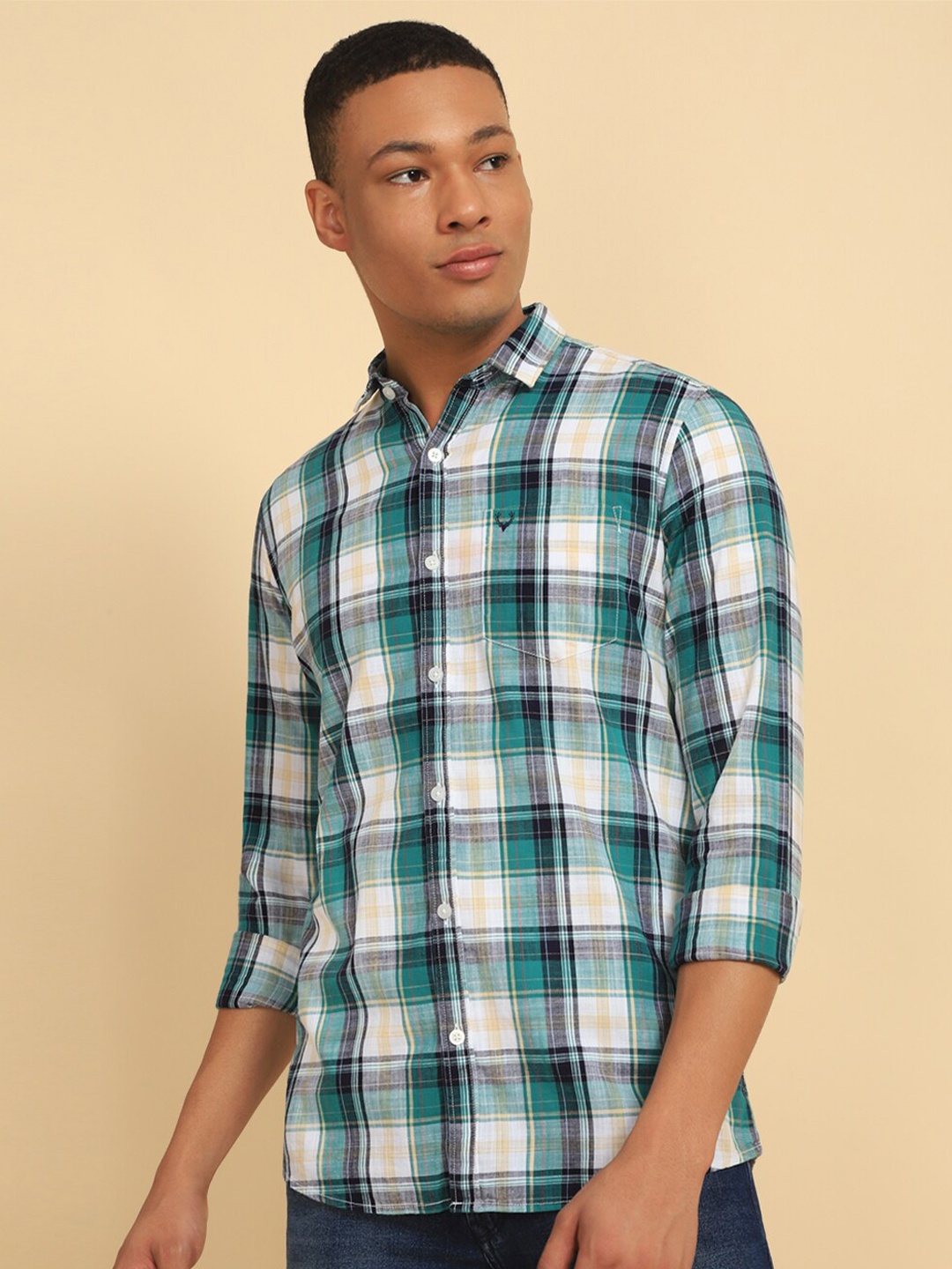 

Allen Solly Custom Fit Tartan Checked Pure Cotton Casual Shirt, Green