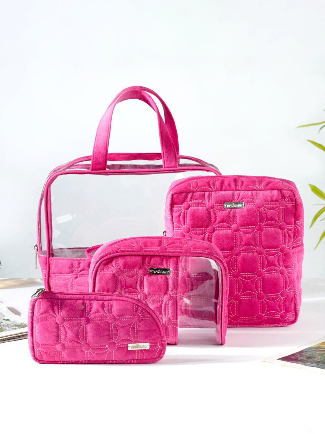 

Nestasia Set Of 4 Textured Compact Pouch Travel Accessory, Pink