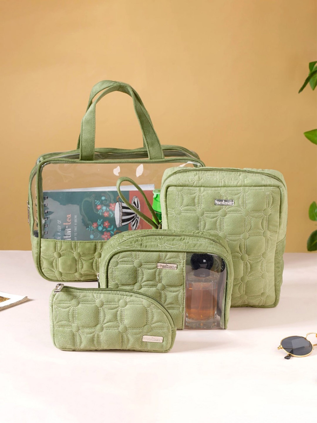 

Nestasia Set Of 4 Textured Compact Pouch Travel Accessory, Green