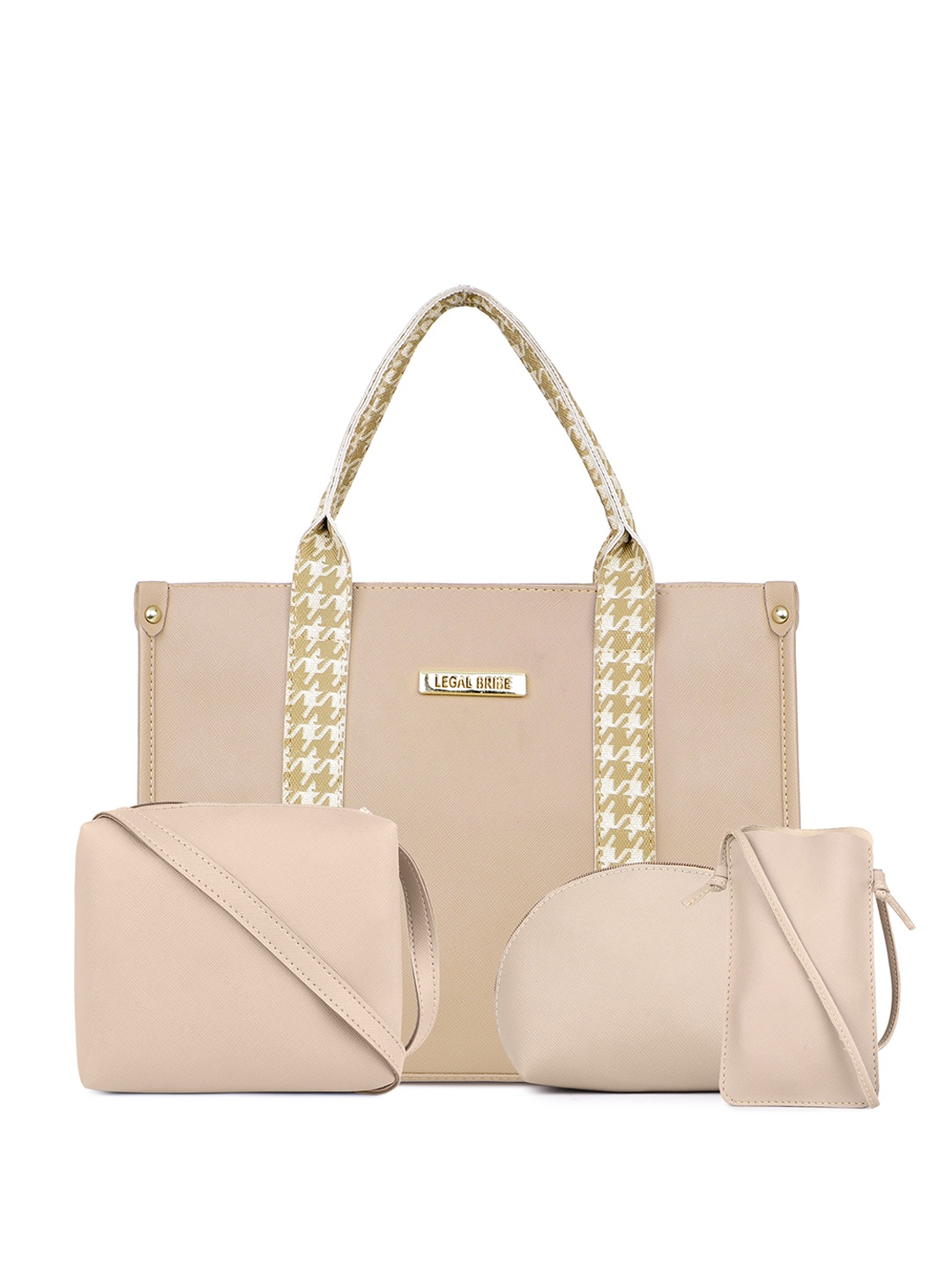 

LEGAL BRIBE Set Of 4 Textured Structured Tote Bag, Beige