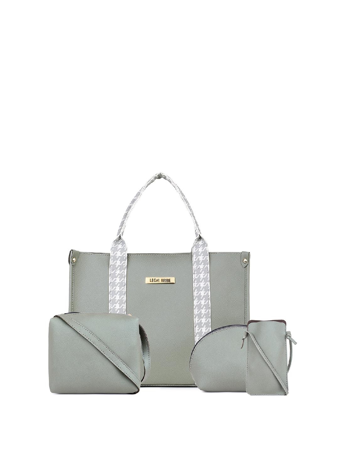 

LEGAL BRIBE Set Of 4 Textured Structured Tote Bag With Sling Bag Hand Pouch & Mobile Pouch, Green