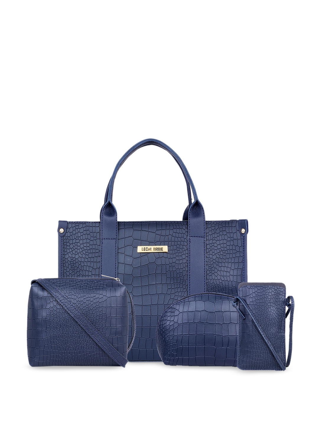 

LEGAL BRIBE Set Of 4 Textured Structured Tote Bag With Sling Bag Hand Pouch & Mobile Pouch, Blue