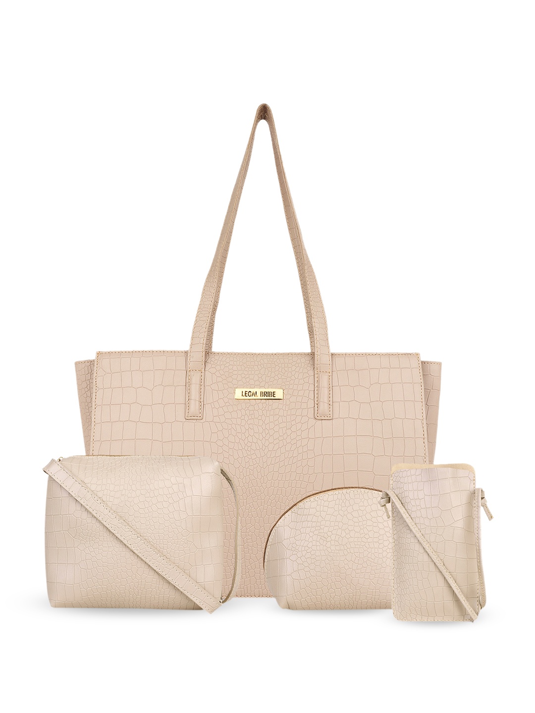 

LEGAL BRIBE Set Of 4 Textured Structured Tote Bag, Beige