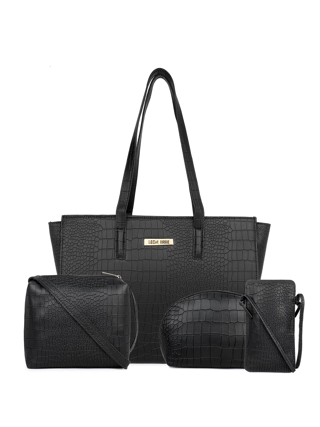 

LEGAL BRIBE Set Of 4 Textured Structured Tote Bag, Black