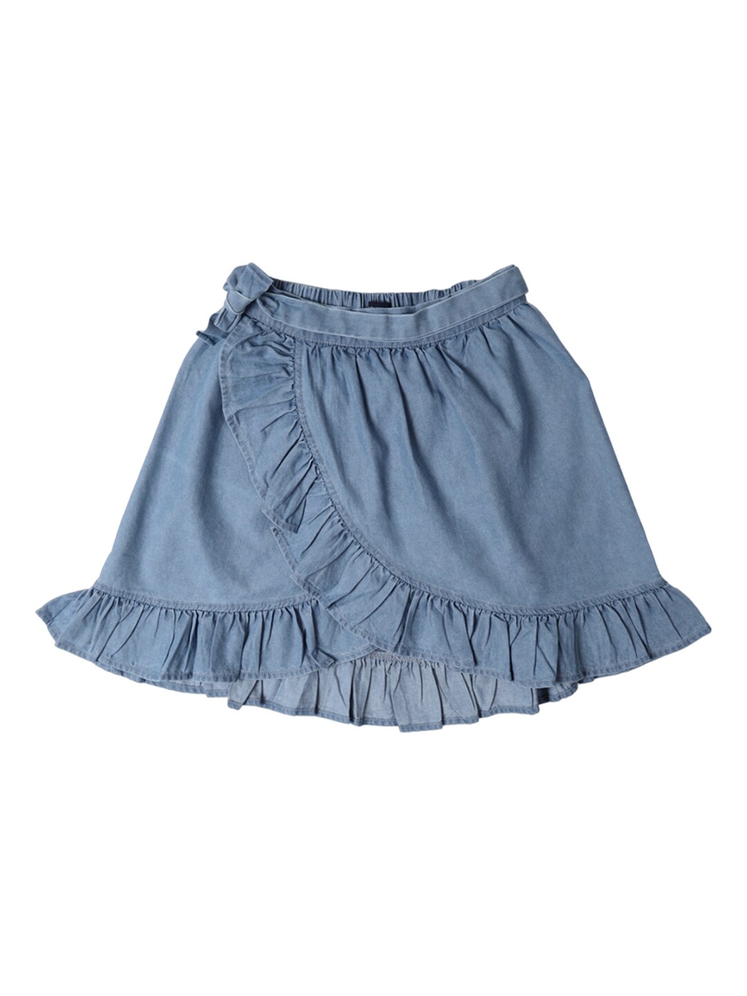 

Allen Solly Junior Girls Pure Cotton Ruffled & Tie Up A-Line Mini Skirt, Blue