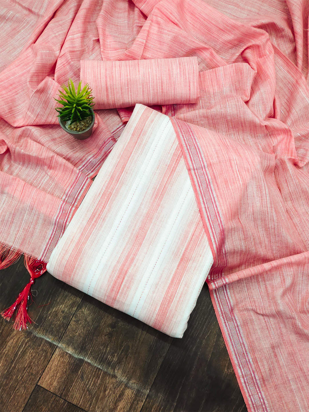 

LeeliPeeri Designer Striped Woven Design Unstitched Dress Material, Peach